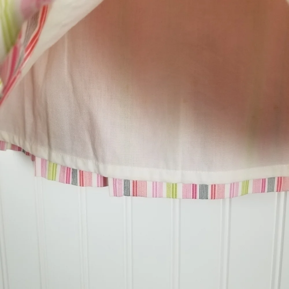 J Crew Pleated Skirt Multicolor Stripes Pink Green White Cotton Coquette Preppy
